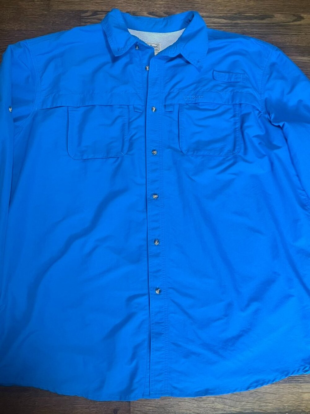 L.L. Bean Men's Long Sleeve Fishing Shirt Blue Vented Back w/Pockets